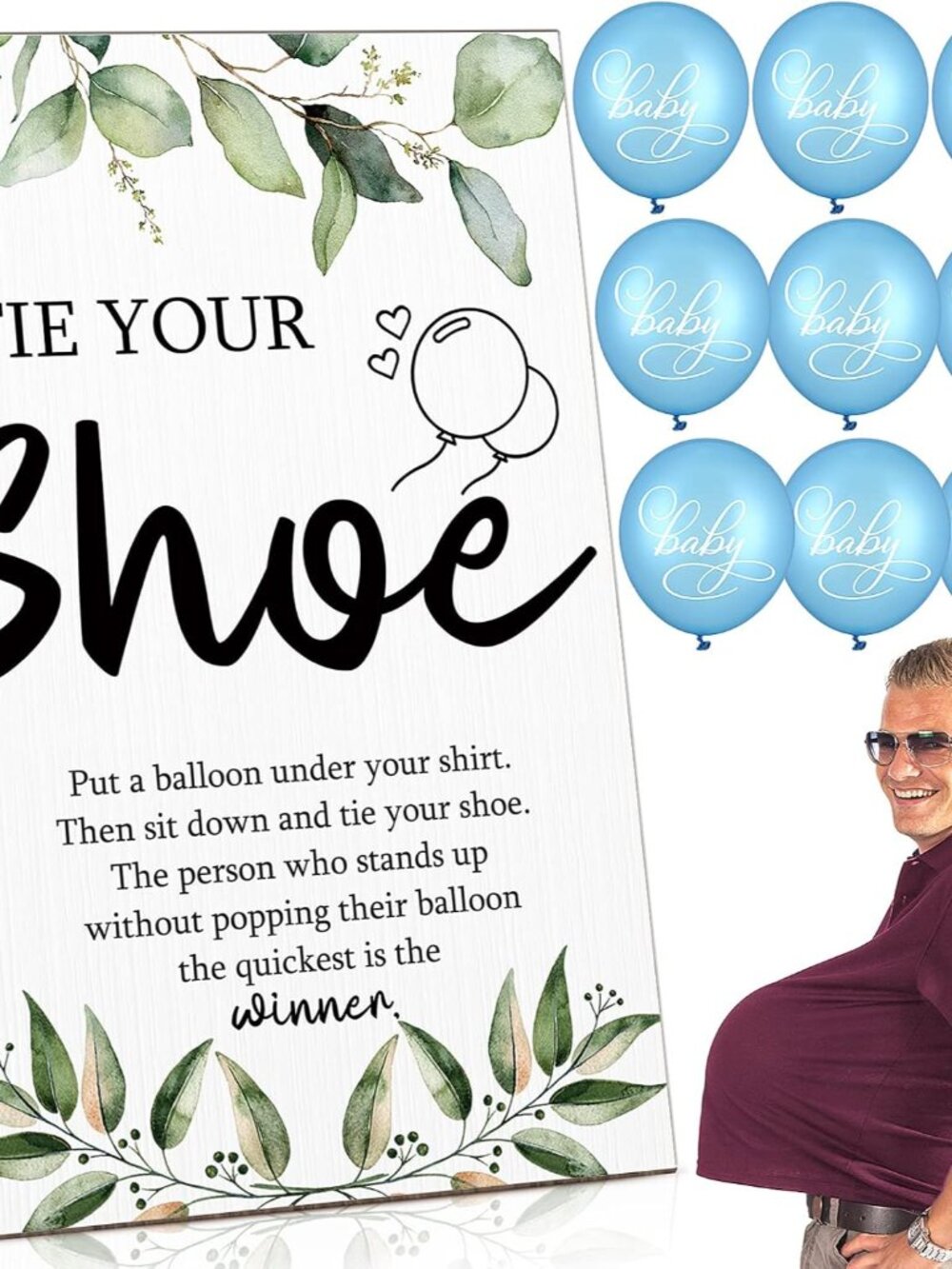51 Pcs Tie Your Shoe Baby Shower Game Sign,Blue,Leaf